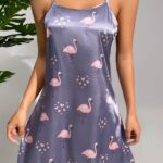 Flamingo Print Satin Nightdress / size L