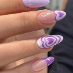 Purple Heart Shapes Nails Set 24 pcs + lime  + colle