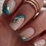 Galaxy Golden & Green Nails  - 24 pcs +  lime  +  colle