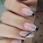 Black & Silver Nails- 24 pcs + lime  + colle