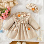 Cute Floral Girl's Dress + Beret (12-18 months)